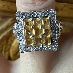 Natural Brazilian Citrine Sterling Silver Cocktail Ring Size 6.75